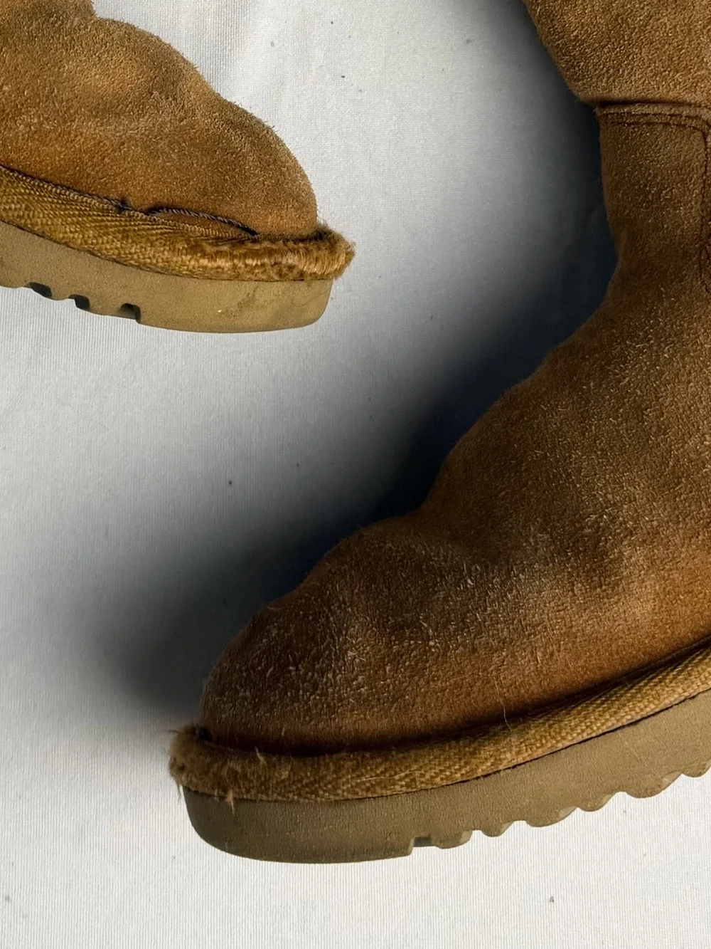 UGG boots, girls size 13 chestnut suede leather metal UGG plate inside zip